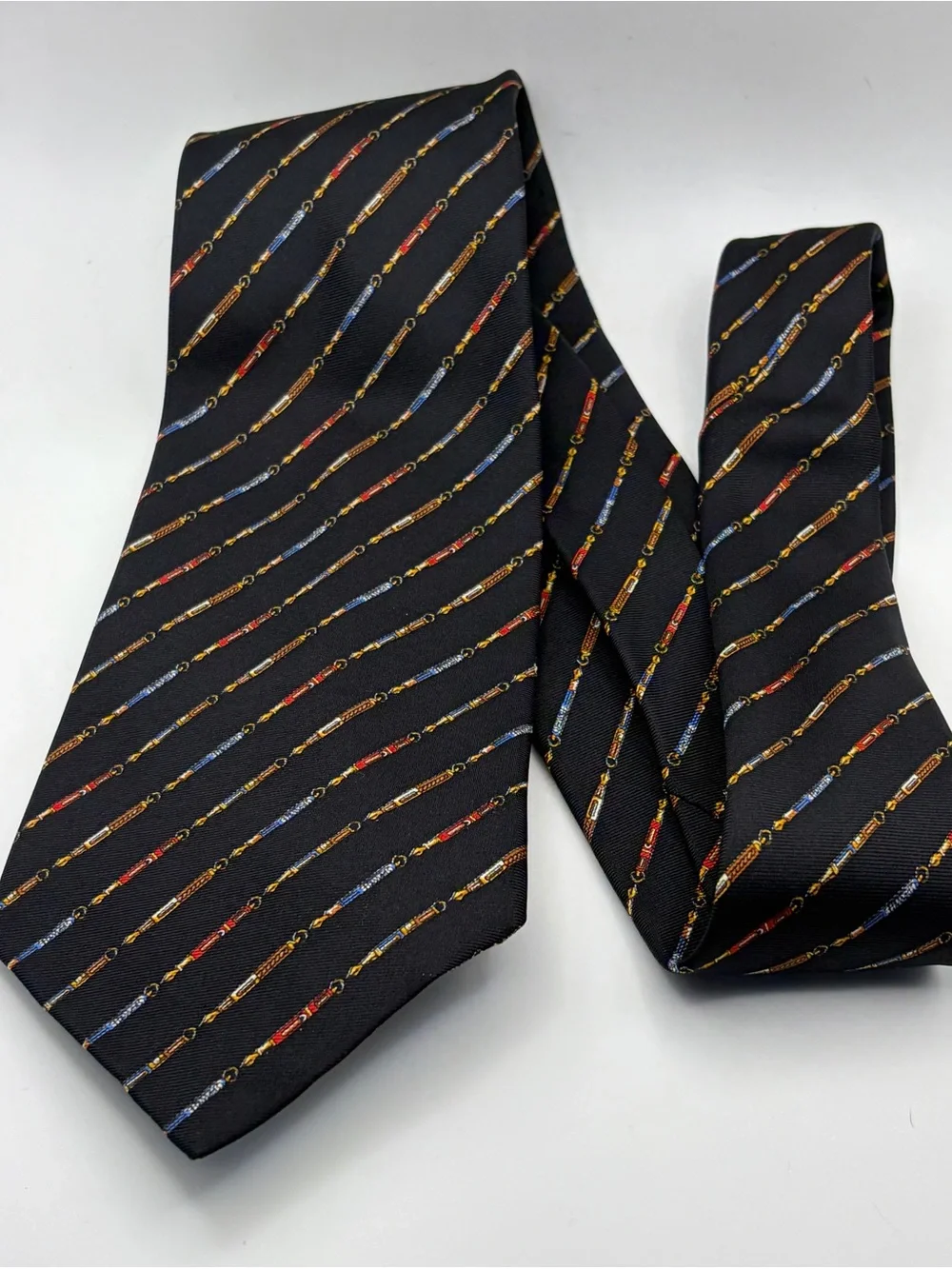 Harrods London 100% Silk Tie Black Fountain Pen Novelty Print Made In England